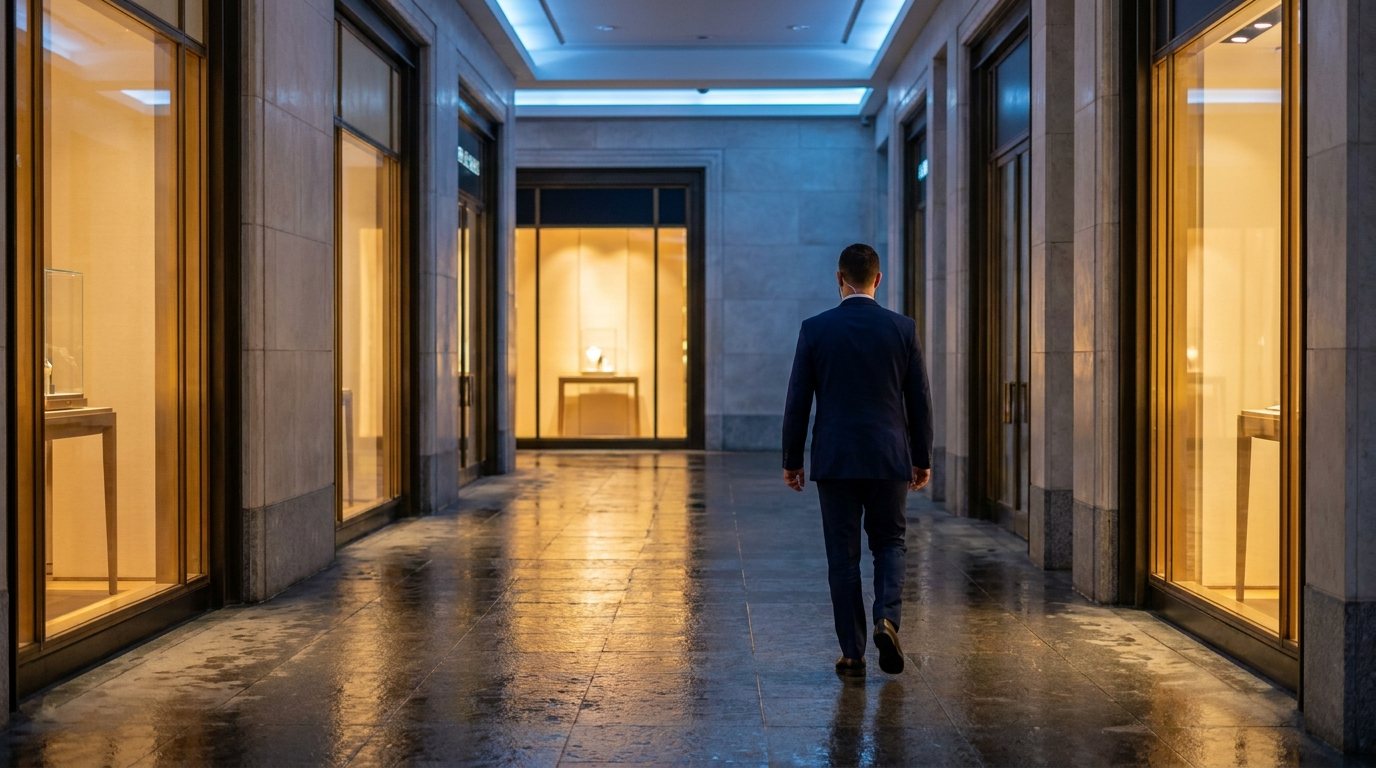 Avondronde door een overdekte passage